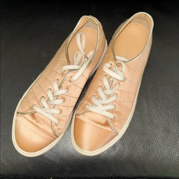 Charlotte Olympia Quilted Peach Satin Lace-Up Sneakers - Picture 3 of 8